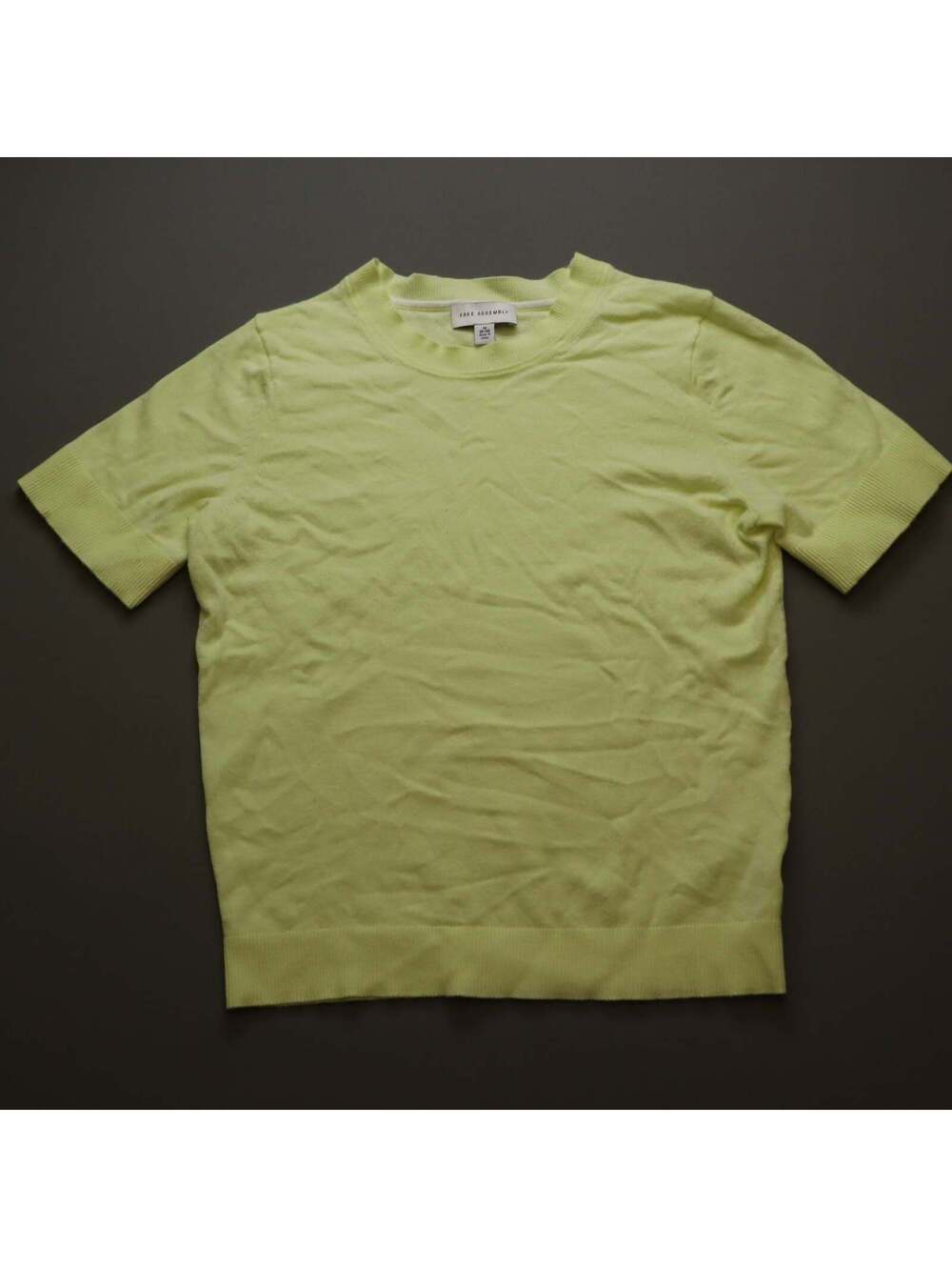 Free Assembly Womens M Short Sleeve‎ Sweater Knit Top Lime Yellow Crewneck 8-10